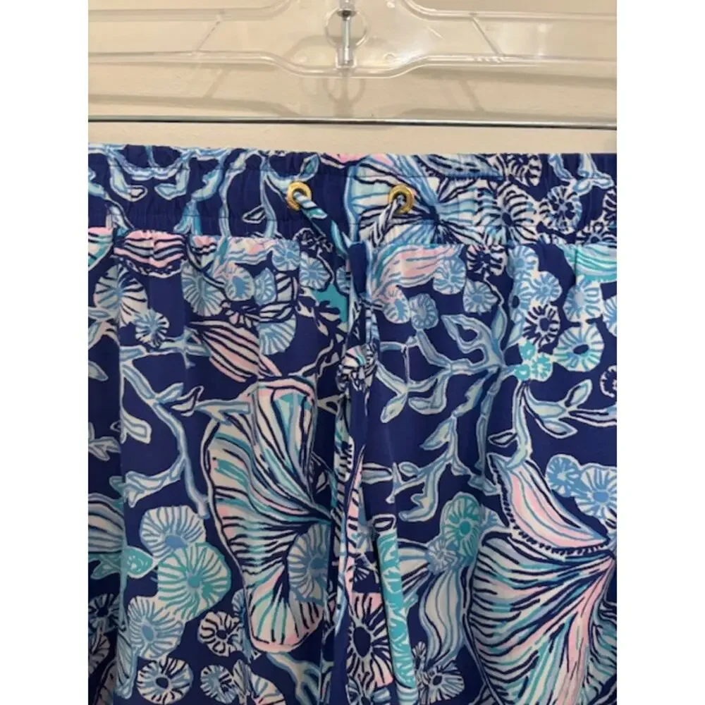 Lilly Pulitzer Katia Lapis Lazuli Blue Print Womens Medium Drawstring Shorts